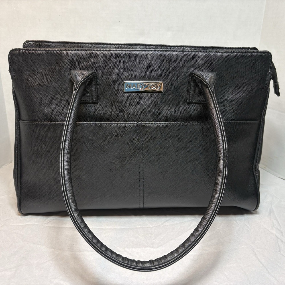 Mary Kay Consultant Travel Tote Bag Black 17" Floral Lined Makeup Organizer